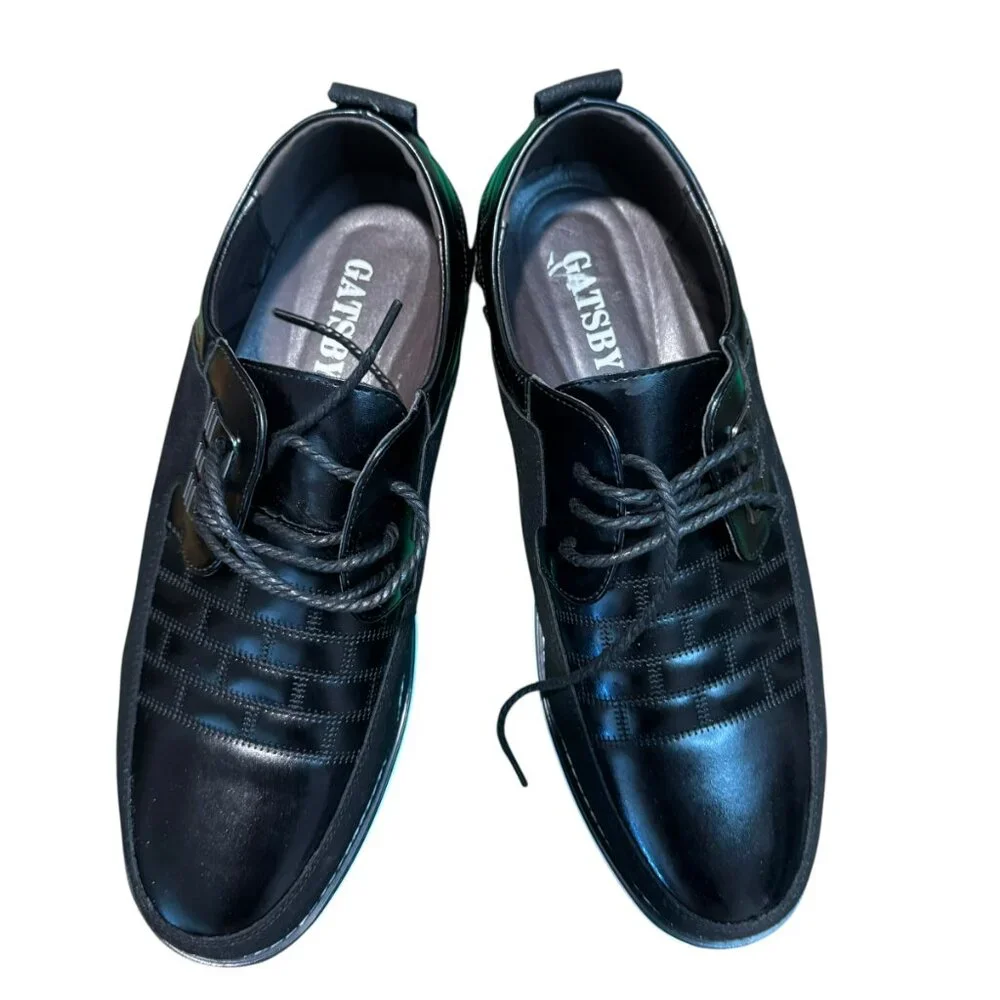 Gatsby Shoes Mens Black Faux Leather Oxford Derby Lace Up Orthopedic Siz…